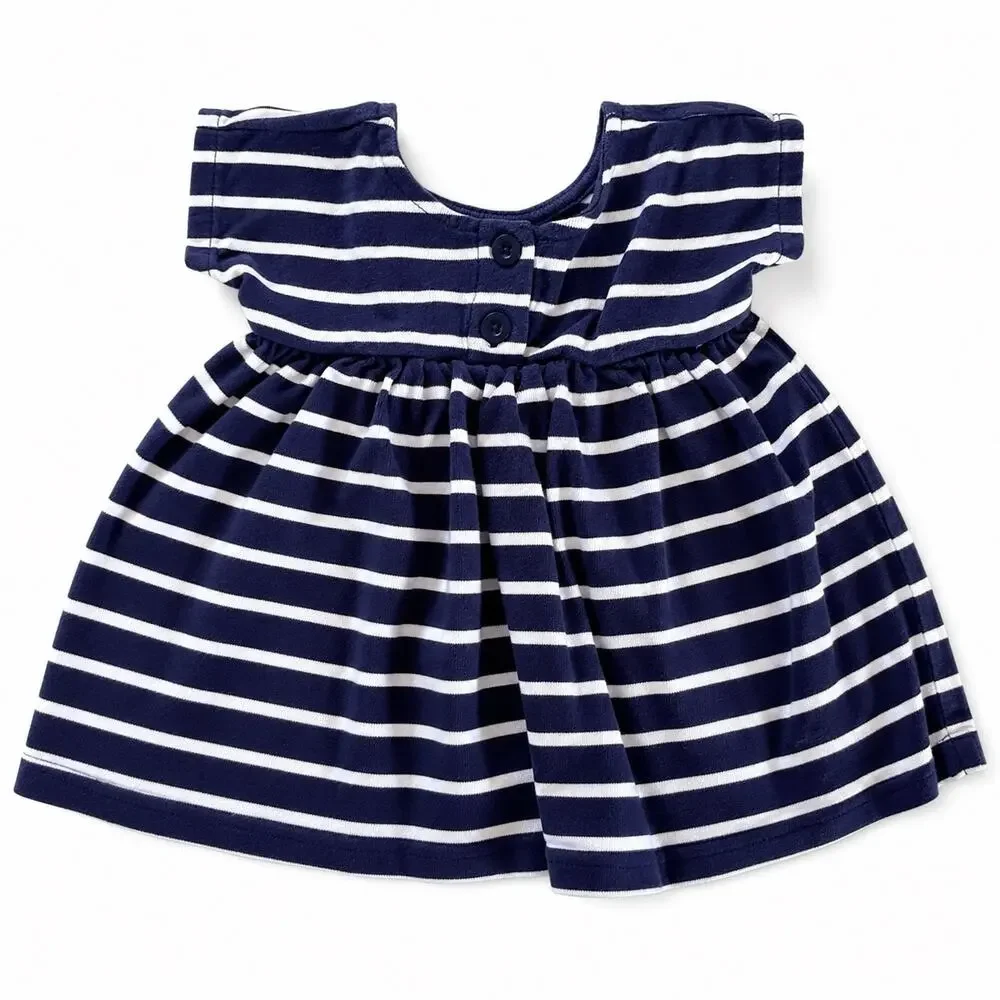 Hanna Andersson Baby Girls Navy White Stripe Knit Dress 70